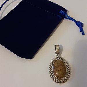 Sterling Oregon Jasper Oval Rope Textured Enhancer